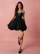 Enchnt Spring Romantic Women's Simple Casual Bow Decor Bud Hem Mini Dress,Sweet&Elegant For Valentine Day&Holiday &Sweet Date&Daily&Vacation